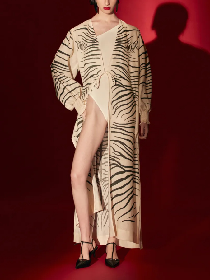 Zebra Print One Piece Swimsuit and Shirt Long Skirt