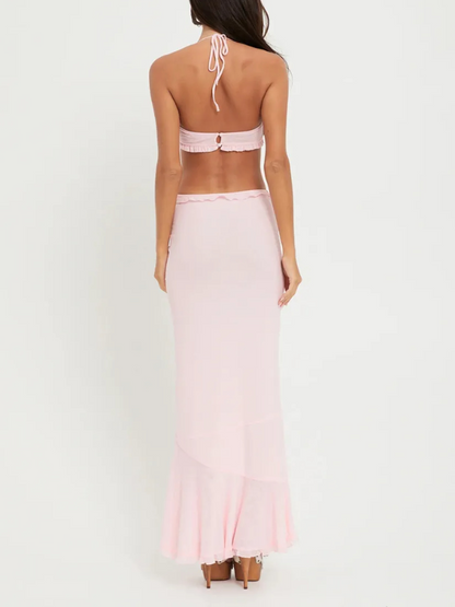 Plain 3d Flowers Bikini and Skirt