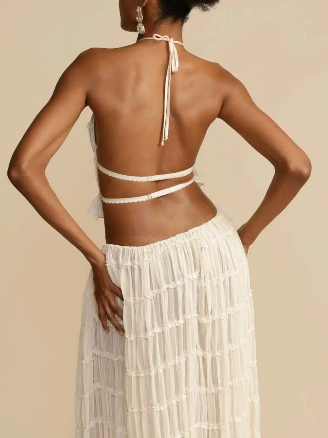 Versatility and Charm Pleated Drawstring Waist Tiered Maxi Skirt