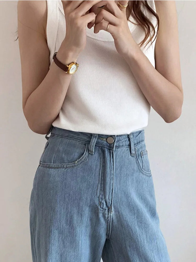 Summer Knitted Color Tanks Top White Skinny Camisole Basic Camisole T-shirt