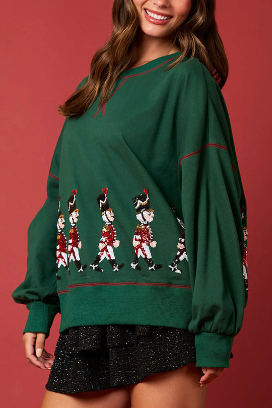 Christmas Soldier Sequined Long Sleeve Sweatshirt