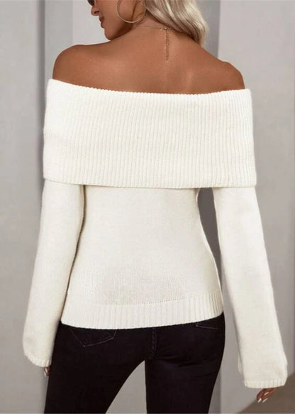 Off-shoulder Ribbed Sweater - Slim Fit Style
