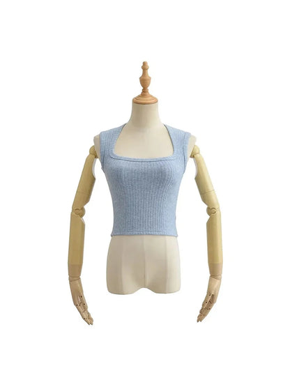 Crop Tops Summer Tank Top Sleeveless Thin Knit Basic Outwear Elastic Camis