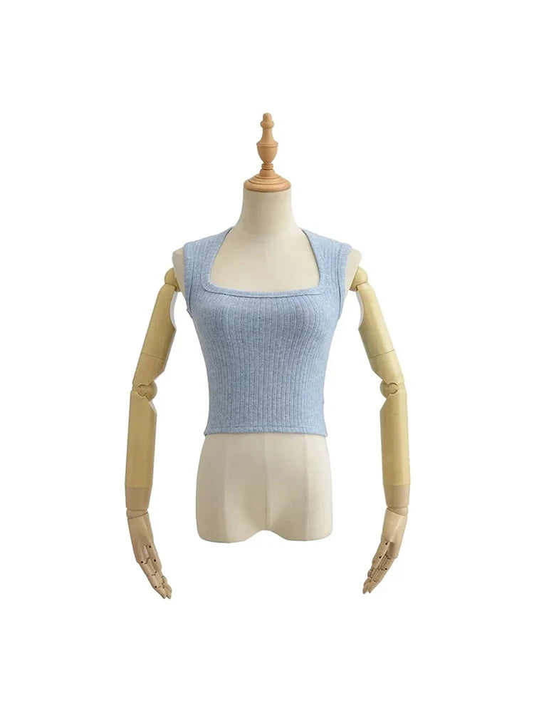 Crop Tops Summer Tank Top Sleeveless Thin Knit Basic Outwear Elastic Camis