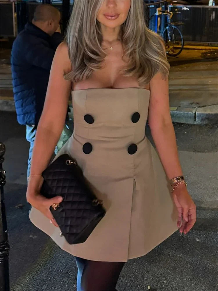 Bandeau Female Mini Dress Patchwork Slim Backless High Waist Off-shoulder Dress Bodycon Dress