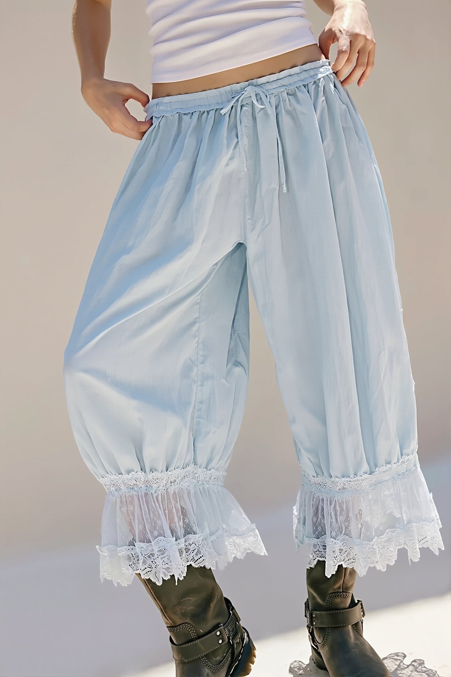 Hollow Out Lace Tie Pants