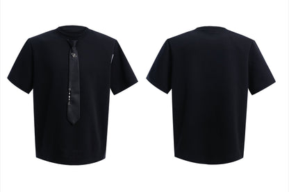 White Oversized T-shirt Black Tie