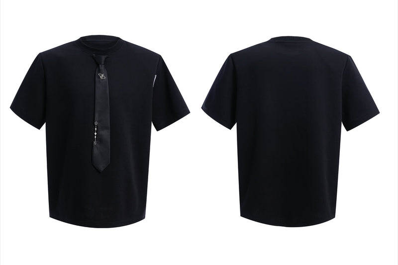 White Oversized T-shirt Black Tie