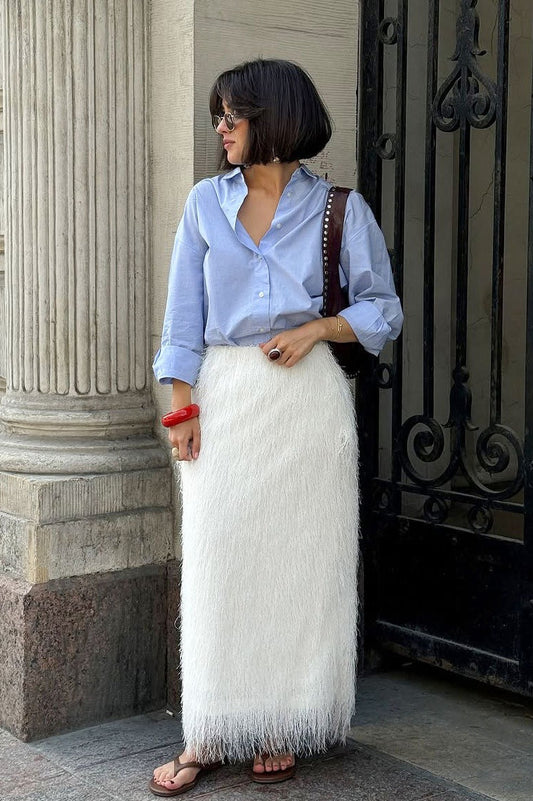 High-waisted Fringe Maxi Skirt