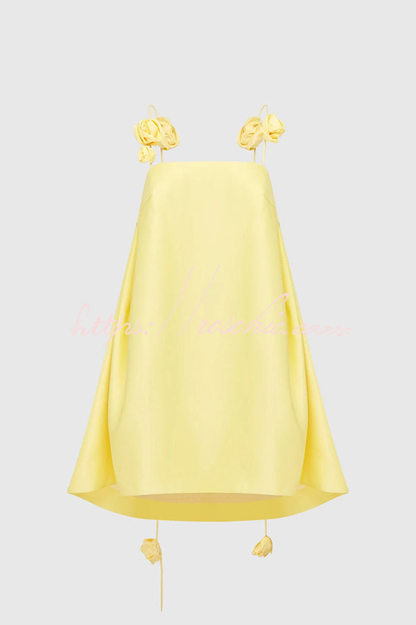 Playful and Flattering Silhouette 3d Rose Drape Straps A-line Mini Dress