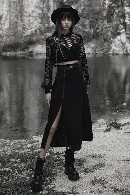 Minimalist Thin Two-wear a Pendulum Chiffon Half Detachable Belt High Waist Long Skirt