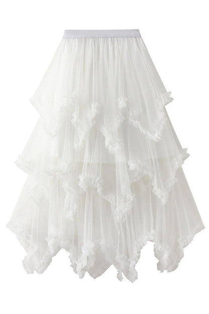 Cake Skirt Mid-length High Waist Big Swing Fluffy Fairy Gauze Dress Long Skirt