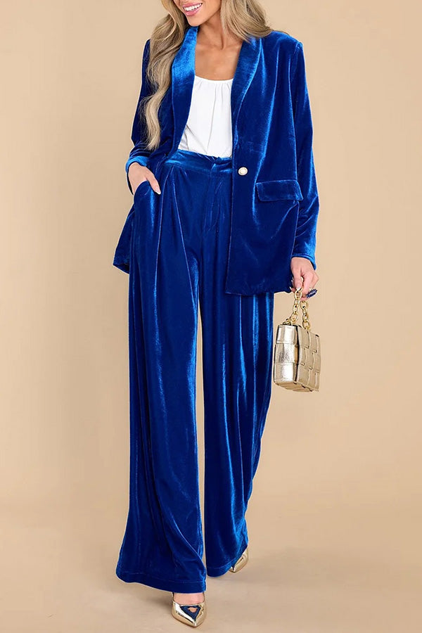 Lapel Velvet One Button Blazer Pant Set