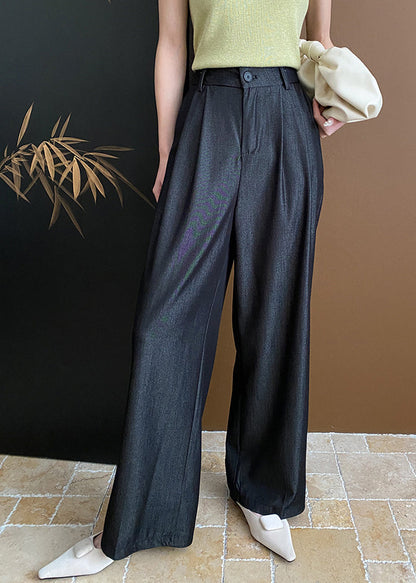 Black Pockets Cotton Wide Leg Pants Summer Wd003