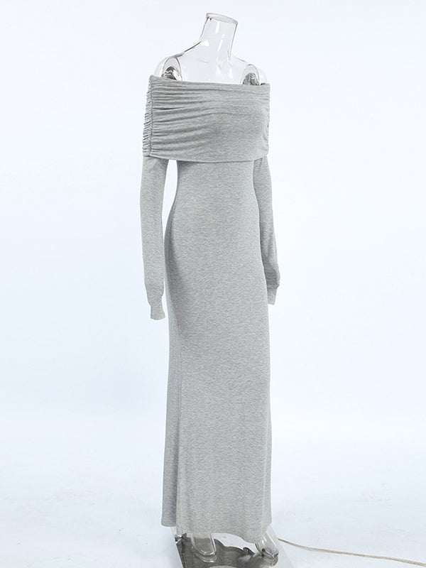 Long Sleeves Skinny Pleated Color Split-joint Off-the-shoulder Evening Dresses Maxi Dresses