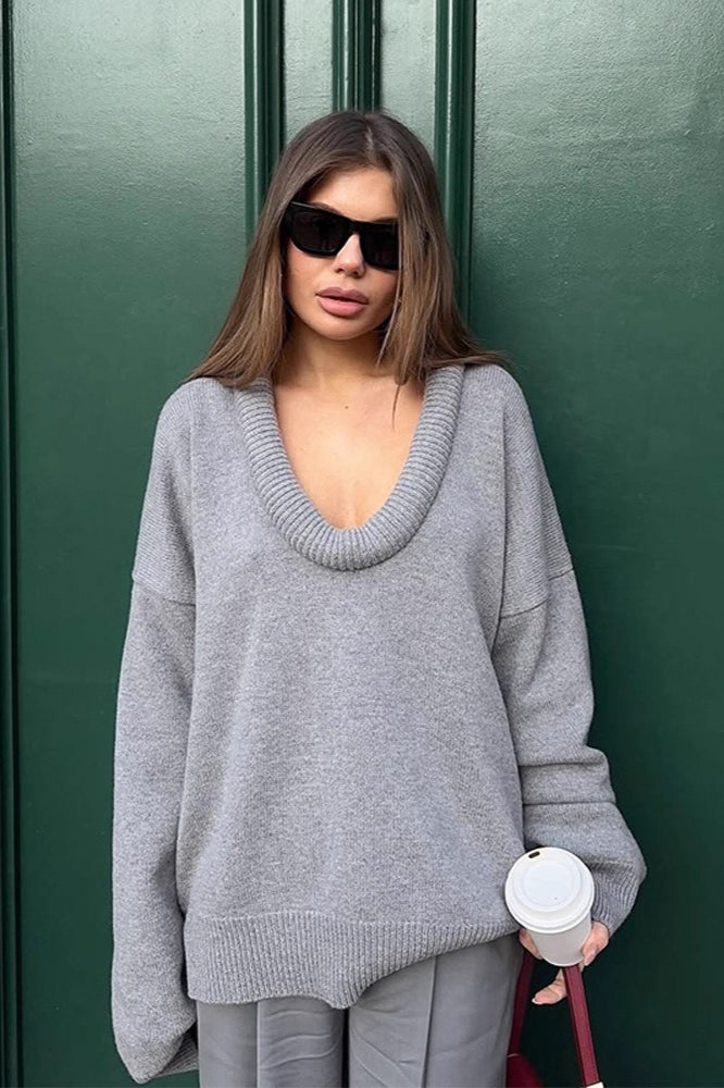 3d V Neck Paneled Oversized Sweater