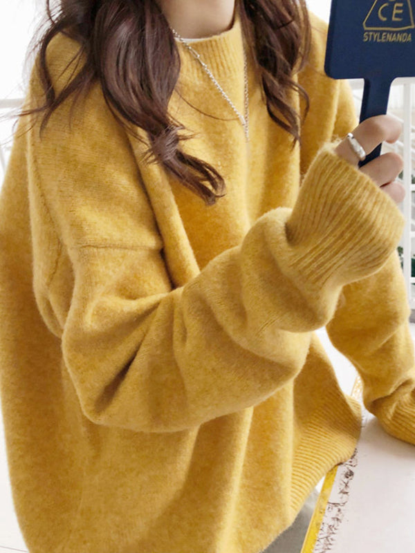 Dreamy Loose Purple Round-neck Long Sleeves Sweater Qx008