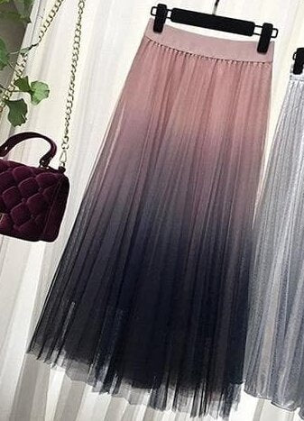 Contrast Color Gradient Long Tulle Skirt