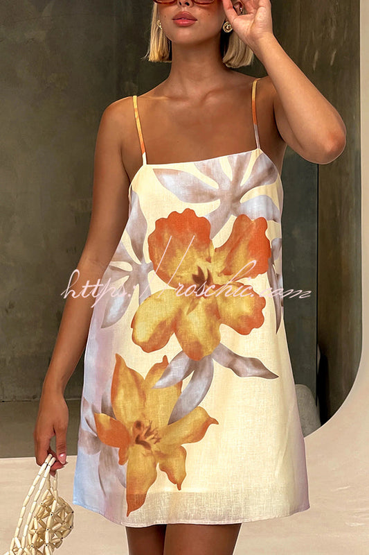 Summer Surprise Linen Blend Print Slip H-line Mini Dress