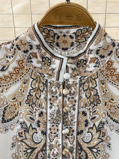 Long Dress Print A-line Ruffled Party Dresses Long Sleeve Long Robe Vestidos