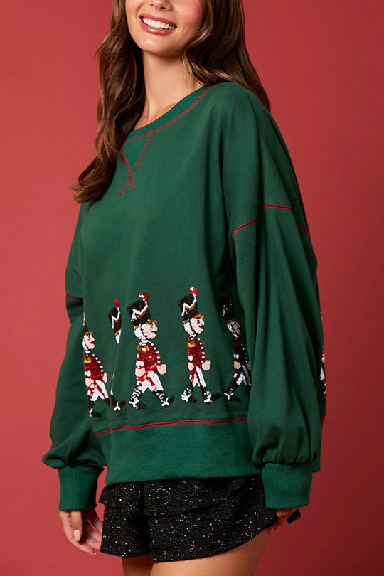 Christmas Soldier Sequined Long Sleeve Sweatshirt
