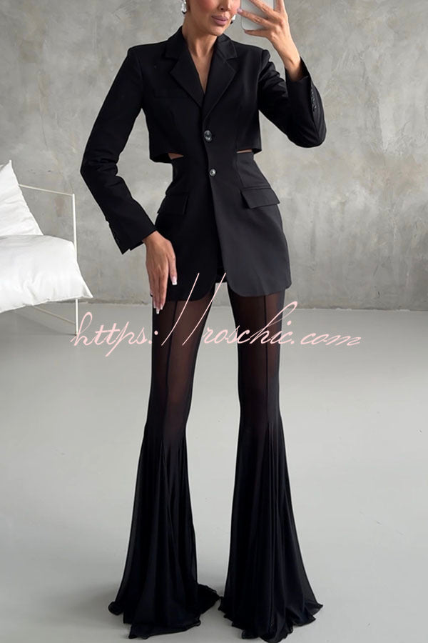 Deep Mesh High Rise Elastic Waist Fishtail Stretch Pants