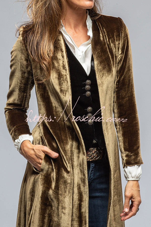 Velvet Long Loose Pocket Slit Coat