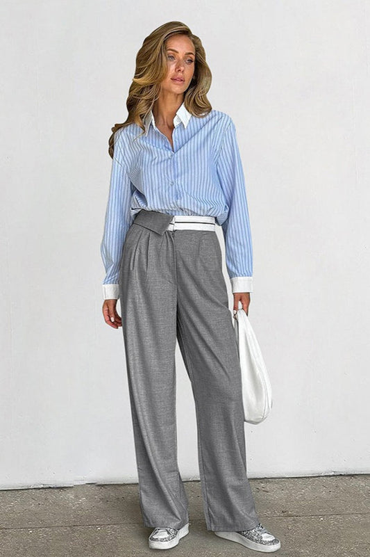 Contrast Color Grey Versatile Office Pants