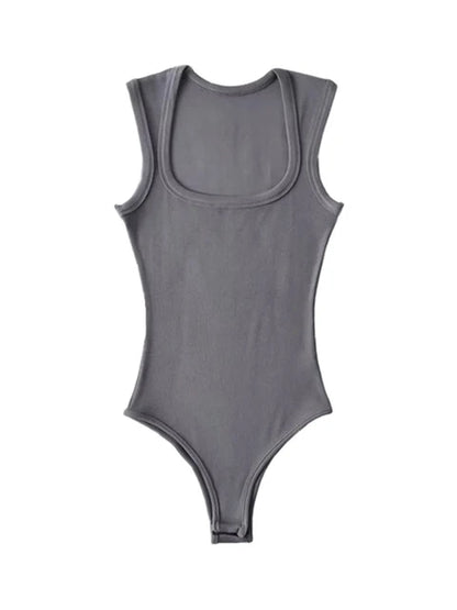 ’s Slim Square Collar Sleeveless Bodysuit Shoulder Vest Jumpsuit Backless Pullover Top