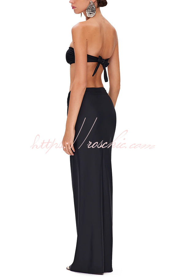 Matching the Beach Oyster Metal Decor High Slit Stretch Maxi Skirt