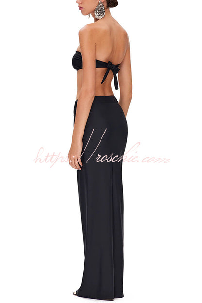 Matching the Beach Oyster Metal Decor High Slit Stretch Maxi Skirt