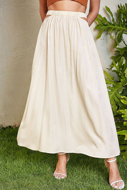 A-line Swing Skirt High Waist Hollow Color Skirt