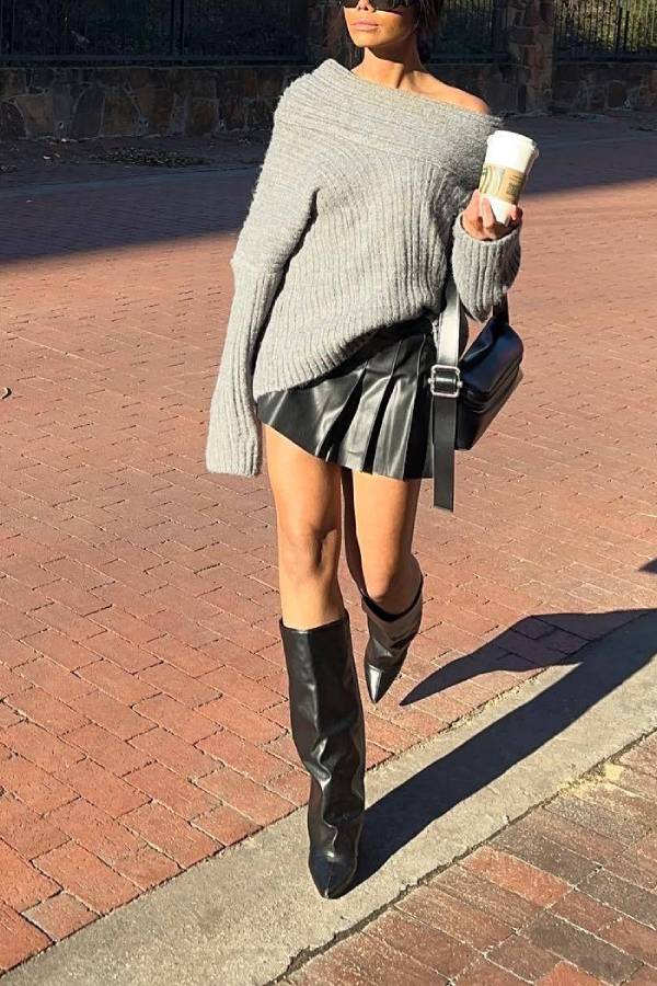 Fashionable Irregular Collar Loose Knitted Sweater