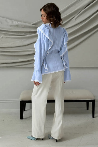 Jacquard Bell Sleeve Loose Blouse