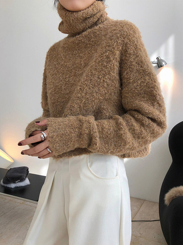 Brief Camel High-neck Long Sleeve Wool-blend Sweater An1064