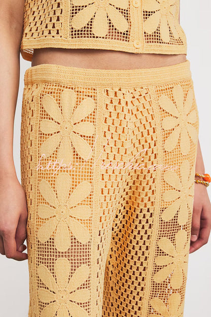 Embroidered Hollow Elastic Waist Wide-leg Pants