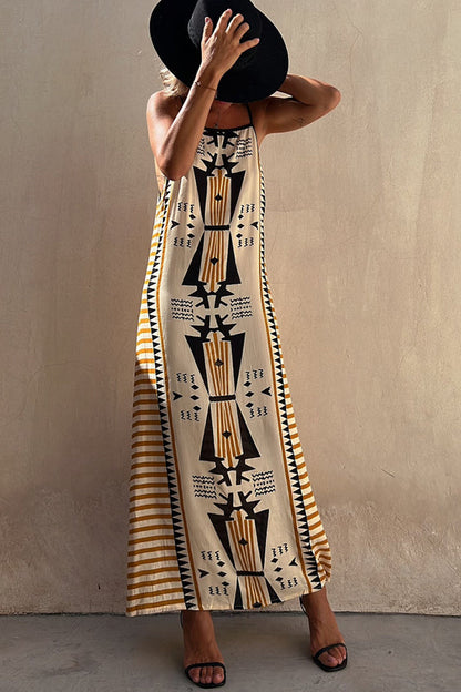 Take a Trip Print Backless A-line Maxi Dress