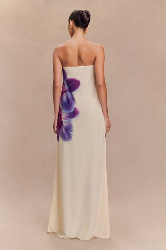 Color-block Print Strapless Midi Dress