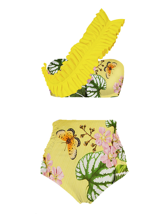 Ruffle One-shoulder Swimsuit and Skirt
