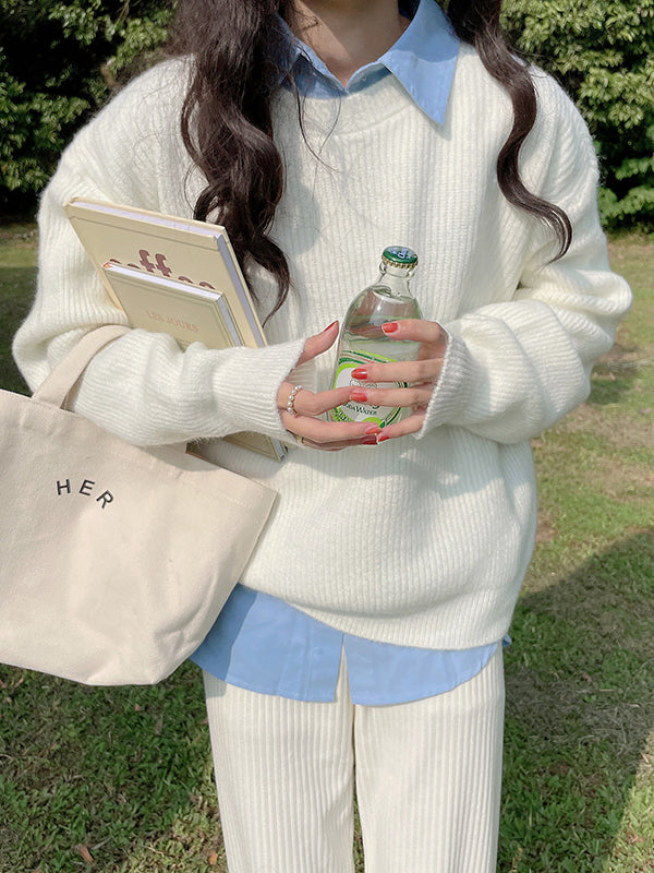Yellow Round-neck Long Sleeve Sweater An1041