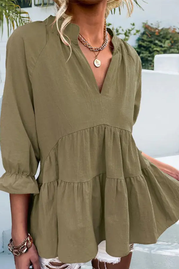 V-neck Loose Color Long-sleeved Blouse