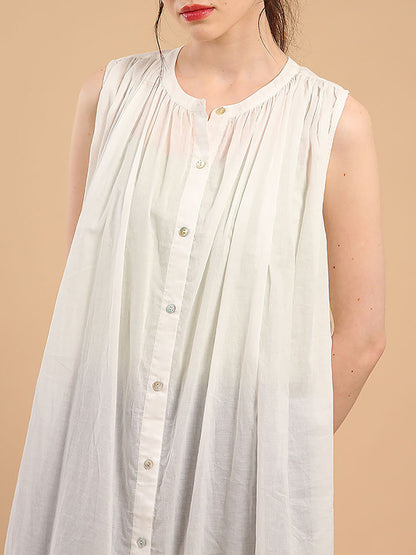 Loose Sleeveless Pleated See-through Round-neck Midi Dresses