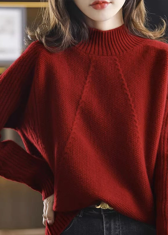 Modern Apricot Turtleneck Patchwork Thick Cotton Knit Sweaters Fall Qp044