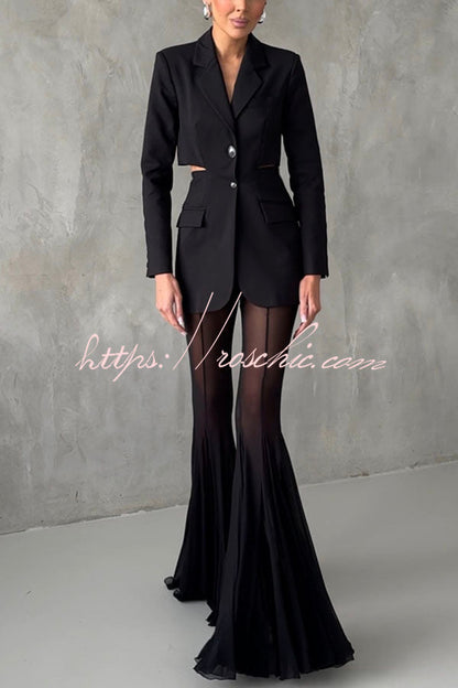 Deep Mesh High Rise Elastic Waist Fishtail Stretch Pants