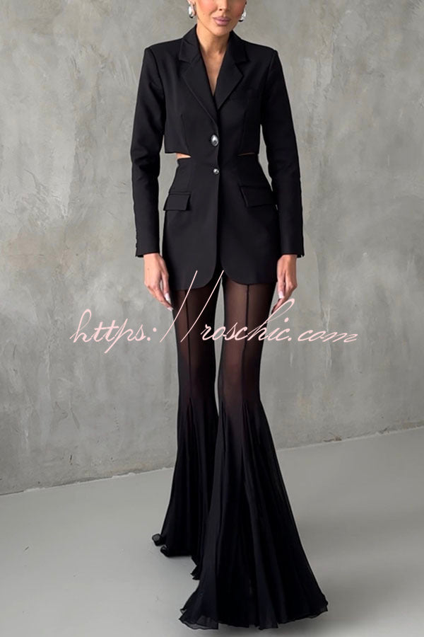 Deep Mesh High Rise Elastic Waist Fishtail Stretch Pants