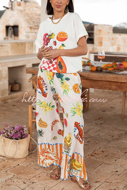 Unique Printed Elastic Waist Pocket Vacation Wide Leg Pants