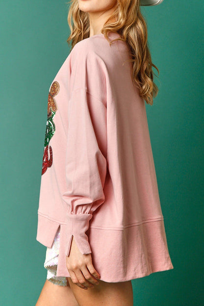Christmas Candy Cup Sequined Loose Sweatshirt