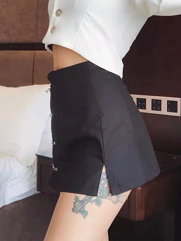Mini Skirt Side Split Brooch High Waist Side Zipper Short Skirt Female A-line Slim Hip Camo Skirts