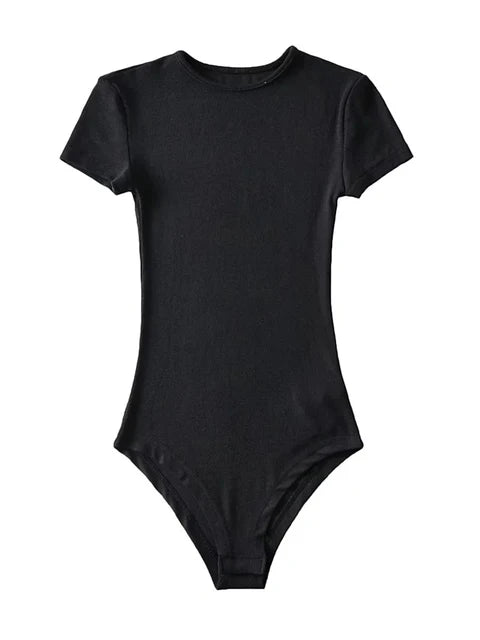 Summer Slim Short-sleeve O-neck Tops Bodysuits Female Rompers Jumpsuits