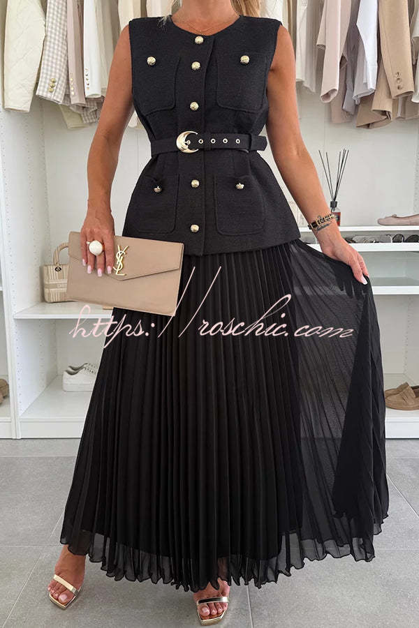 Relaxed and Pleated Tulle Side Zipper A-line Maxi Skirt